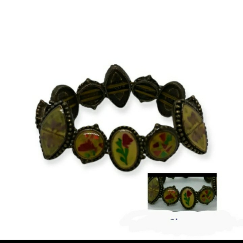 Womens Antique inspired Floral print Stretch Bracelet early Jewelry